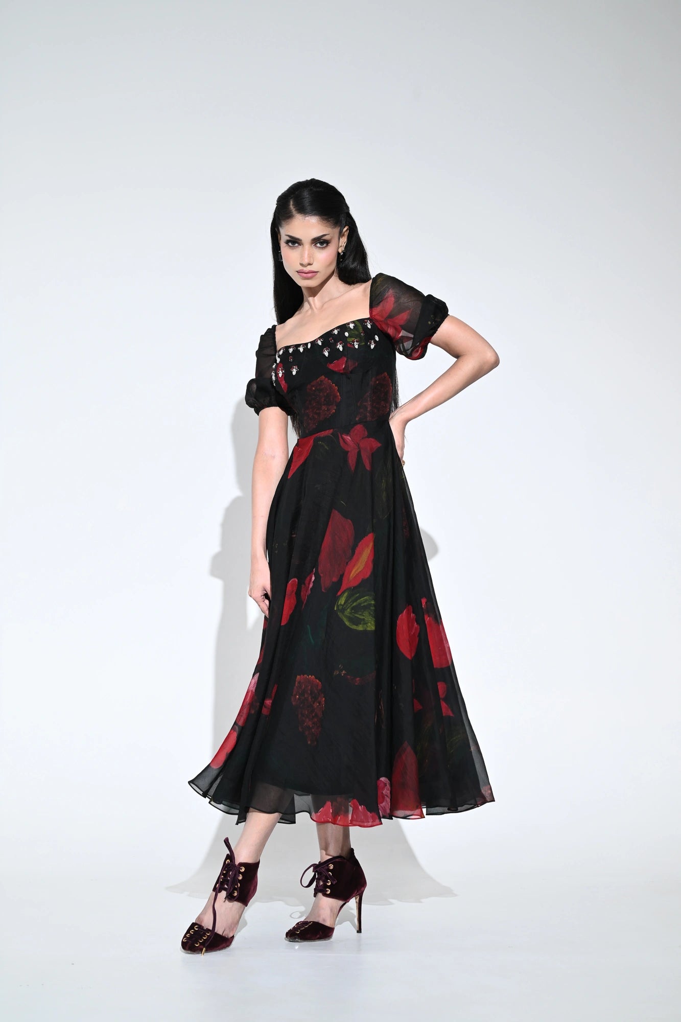 DARK ROSE MIDI CORSET DRESS