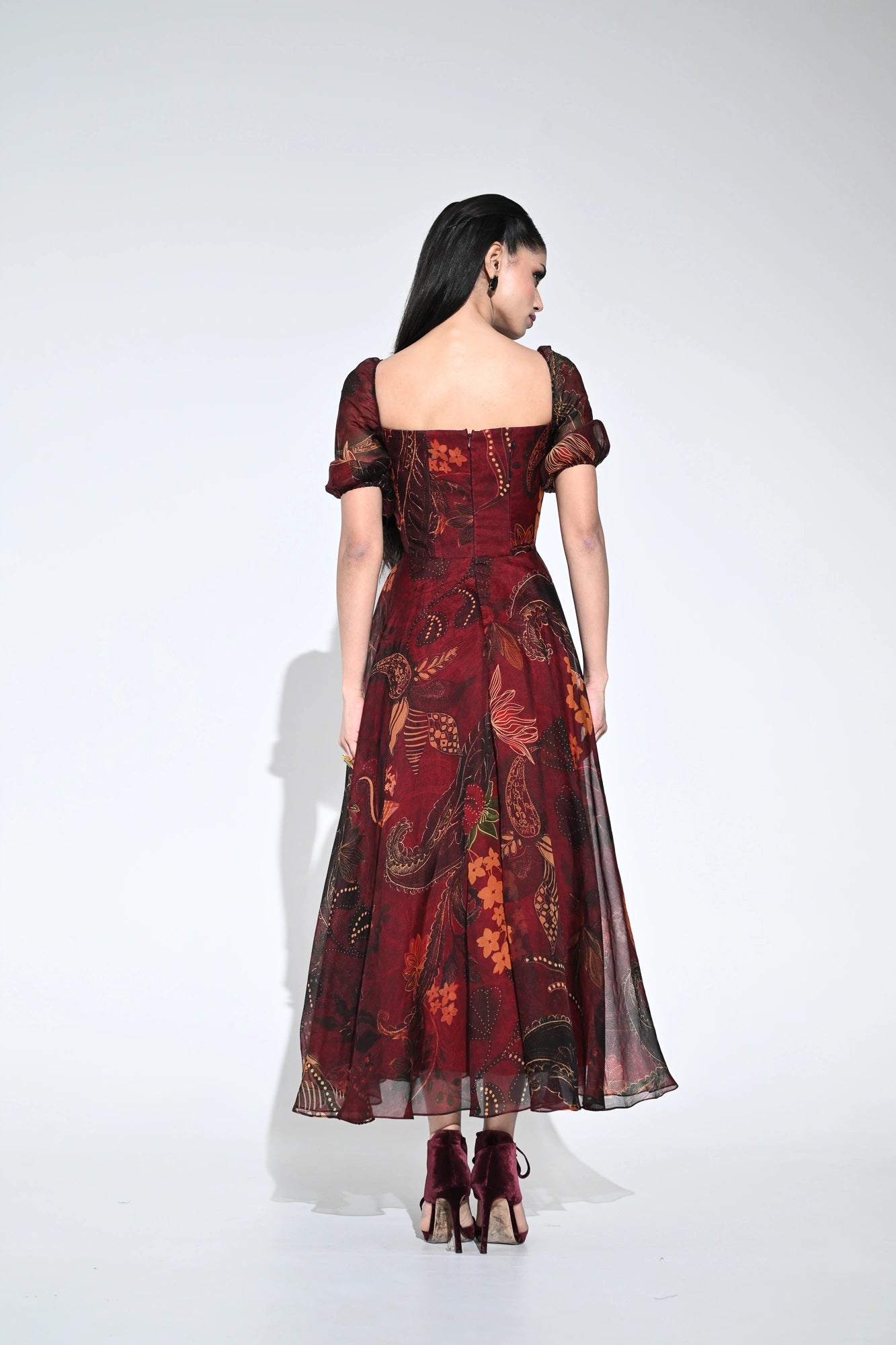 SCARLET FLOWER CORSET MIDI DRESS