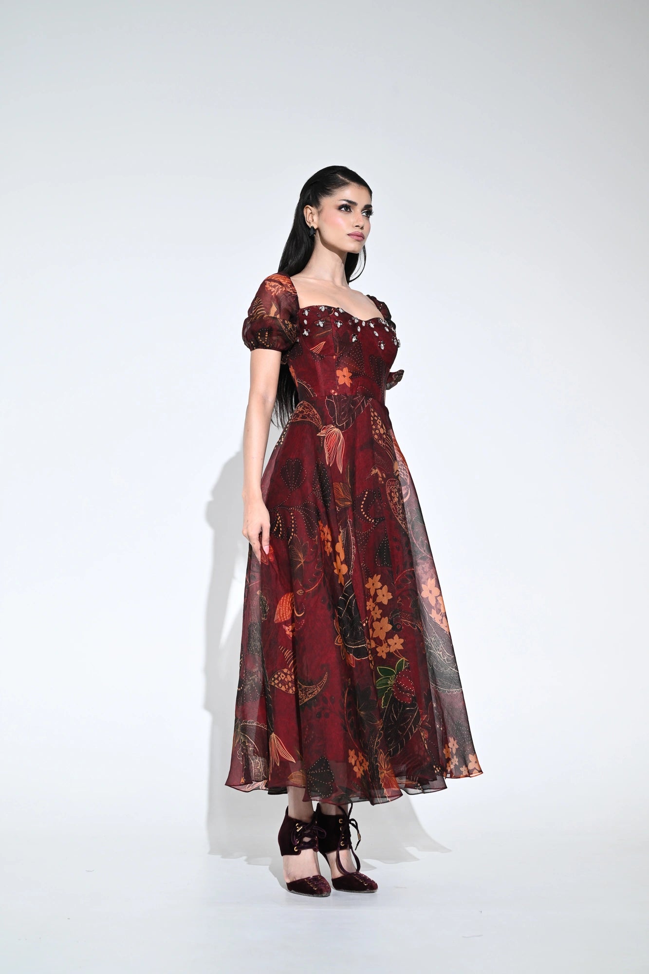 SCARLET FLOWER CORSET MIDI DRESS