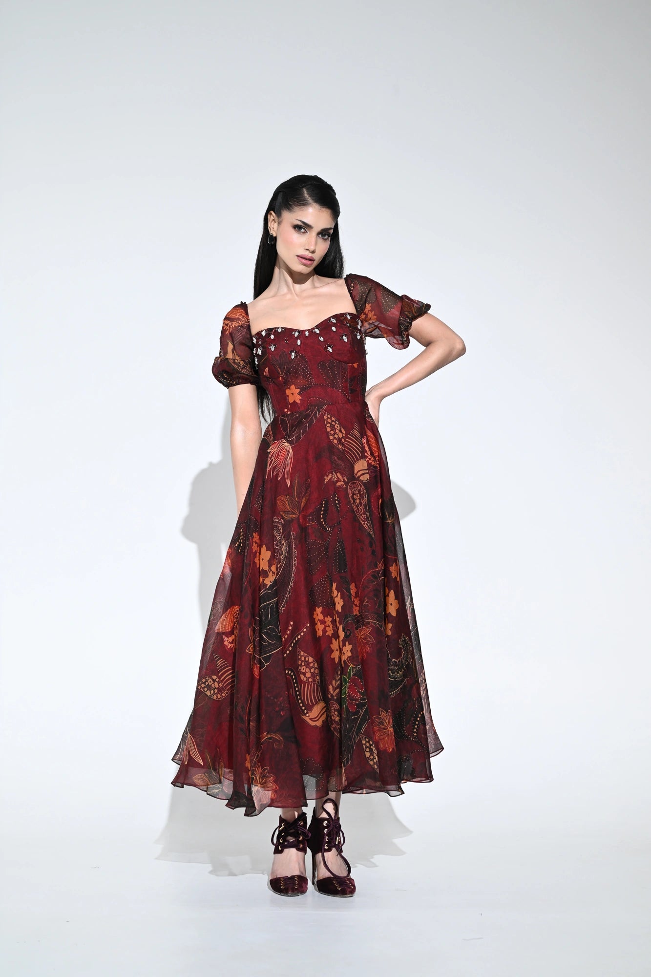 WINE ROSE MIDI CORSET DRESS