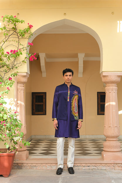 PAISLEY PATCH BUNDI KURTA JACKET PANT SET