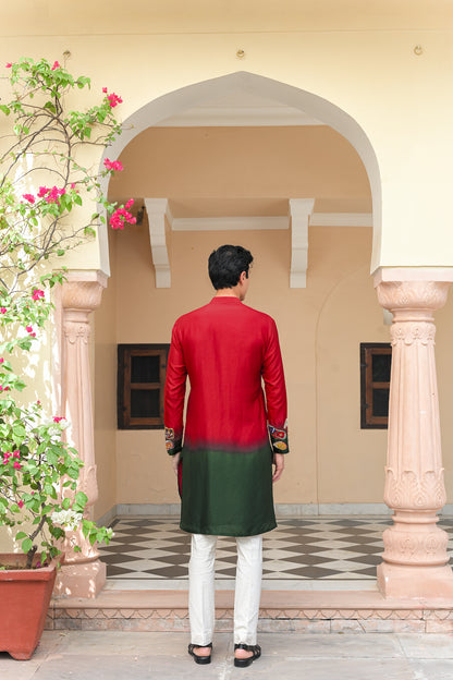 SCARLET BLOOM SHADED APPLIQUE EMBROIDERED KURTA PANT SET