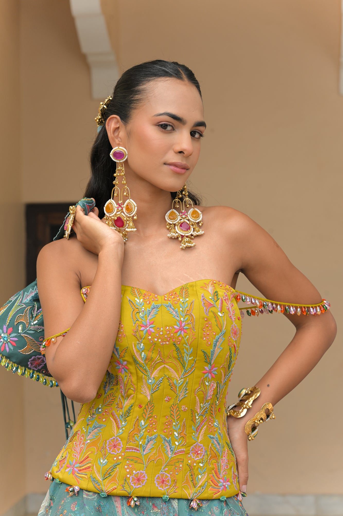 IRIS MIST PRINTED LEHENGAS WITH THREAD WORK HIGHLIGHT CORSET