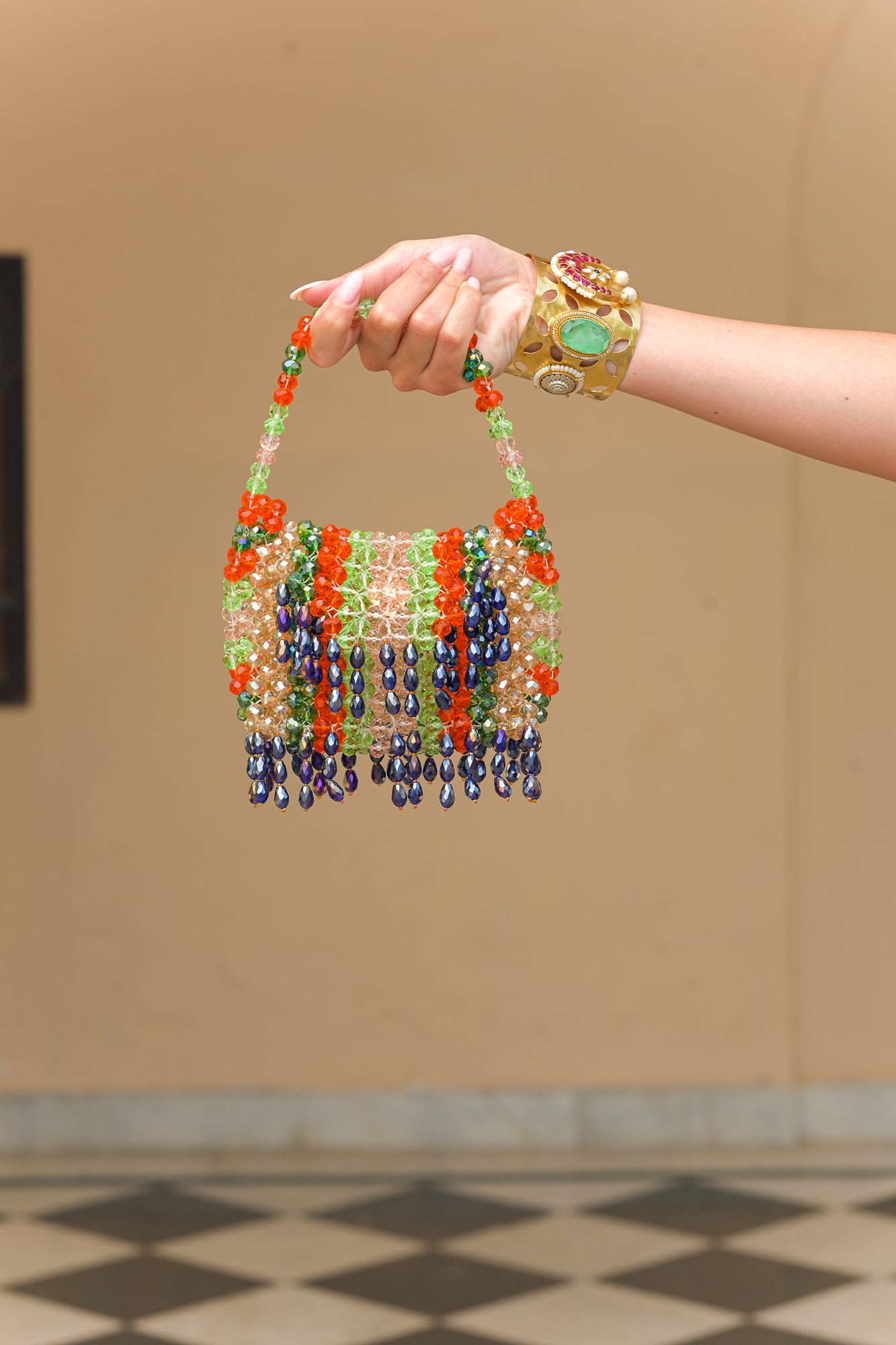 OLIVE BLOOM CRYSTAL TASSEL POTLI