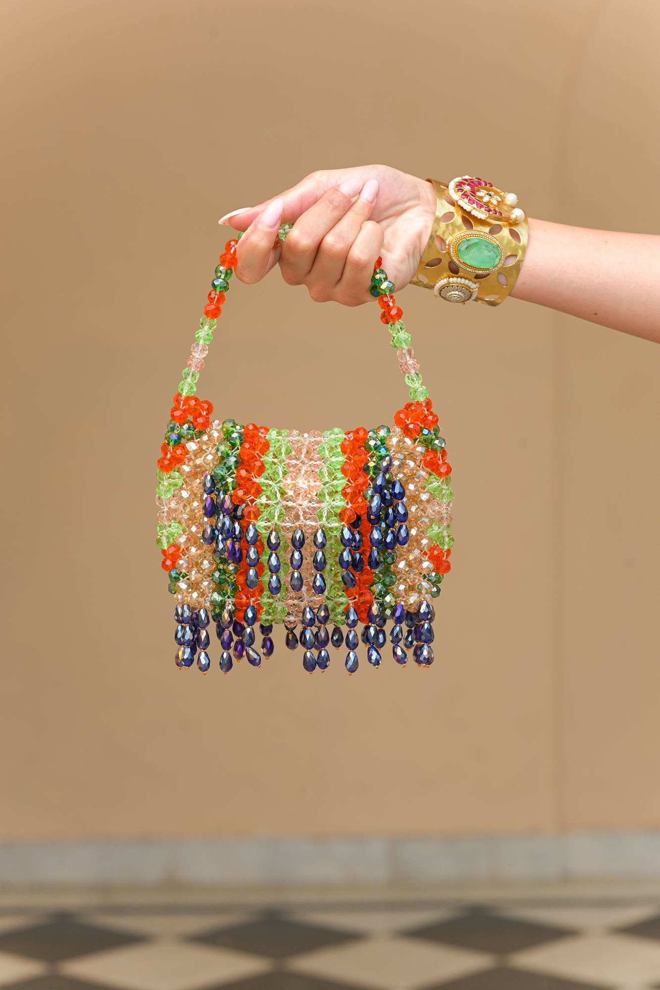 OLIVE BLOOM CRYSTAL TASSEL POTLI