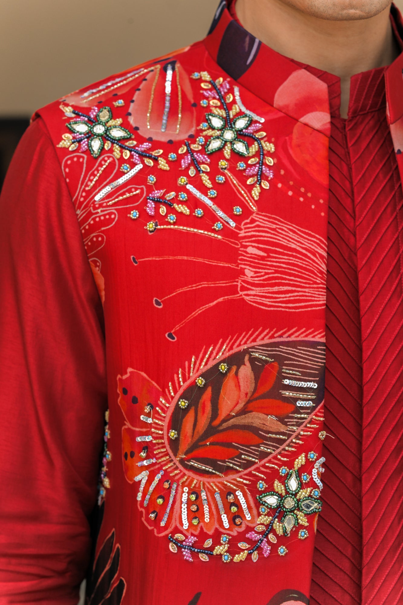 SCARLET BLOOM HIGHLIGHT HALF JACKET PAIRED WITH PINTUCK KURTA PANT SET