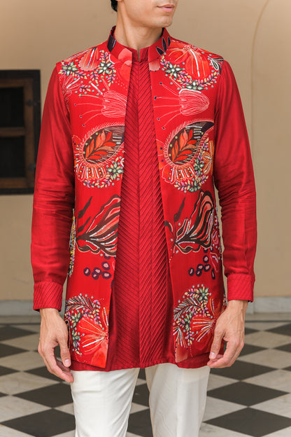 SCARLET BLOOM HIGHLIGHT HALF JACKET PAIRED WITH PINTUCK KURTA PANT SET