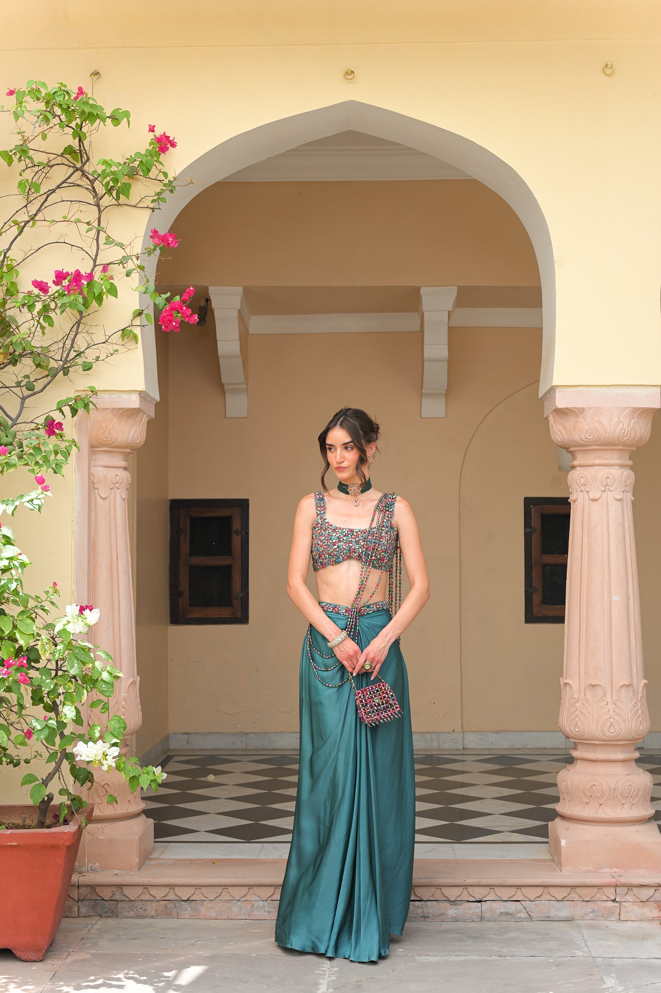 IRIS SKIRT WITH CRYSTAL BLOUSE AND CRYSTAL. TASSEL PALLA SAREE
