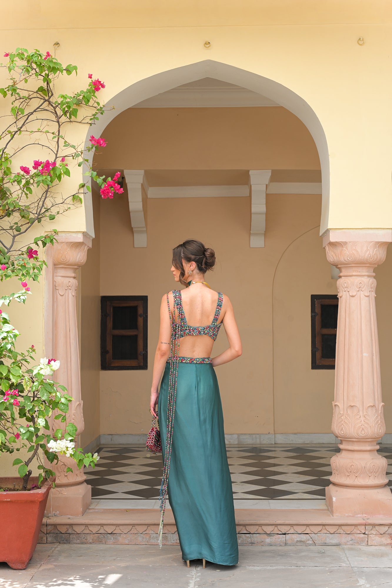 IRIS SKIRT WITH CRYSTAL BLOUSE AND CRYSTAL. TASSEL PALLA SAREE