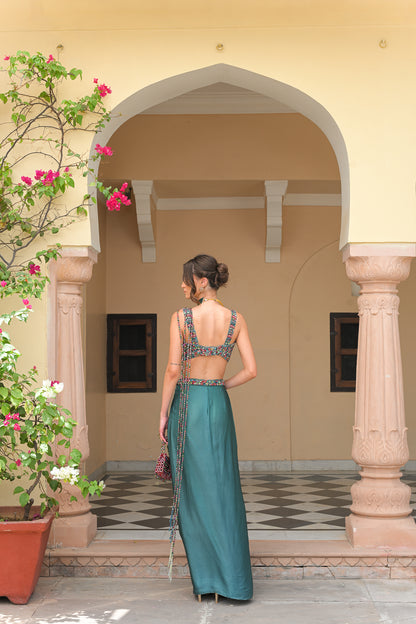 IRIS SKIRT WITH CRYSTAL BLOUSE AND CRYSTAL. TASSEL PALLA SAREE