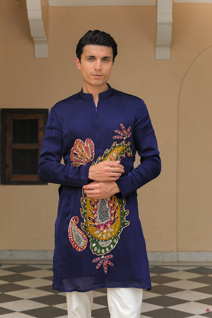 PATCH PAISLEY EMBROIDERED ZIP KURTA PANT SET