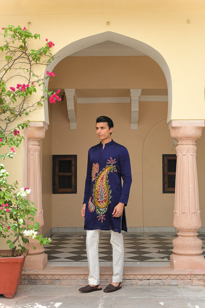 PATCH PAISLEY EMBROIDERED ZIP KURTA PANT SET