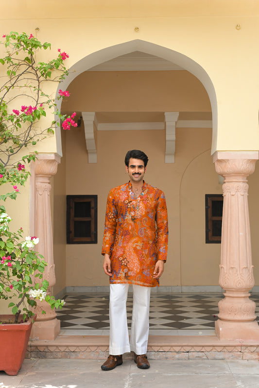 AMBER BLOOM V NECK KURTA PAIRED WITH. STRAIGHT PANTS