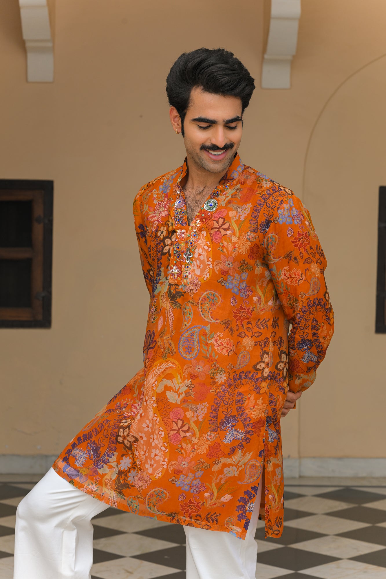 AMBER BLOOM V NECK KURTA PAIRED WITH. STRAIGHT PANTS