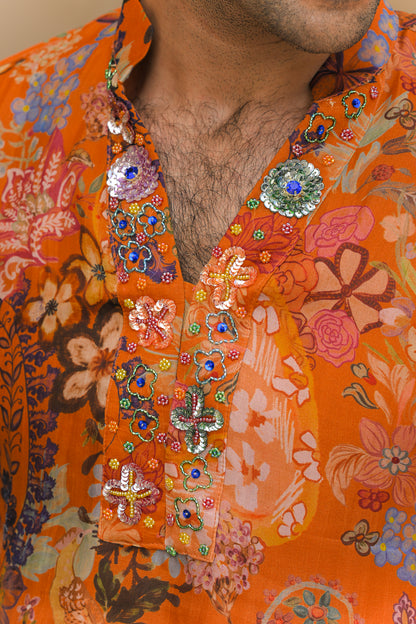 AMBER BLOOM V NECK KURTA PAIRED WITH. STRAIGHT PANTS