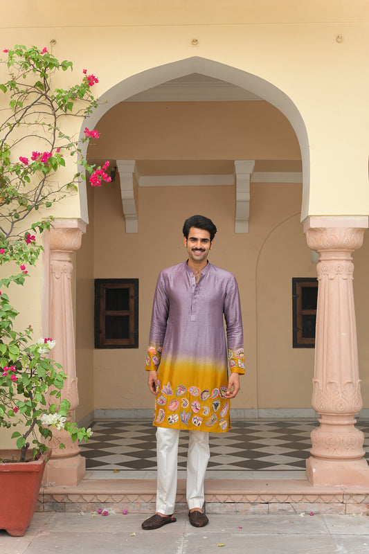SHADED APPLIQUÉ EMBROIDERED KURTA PANT SET