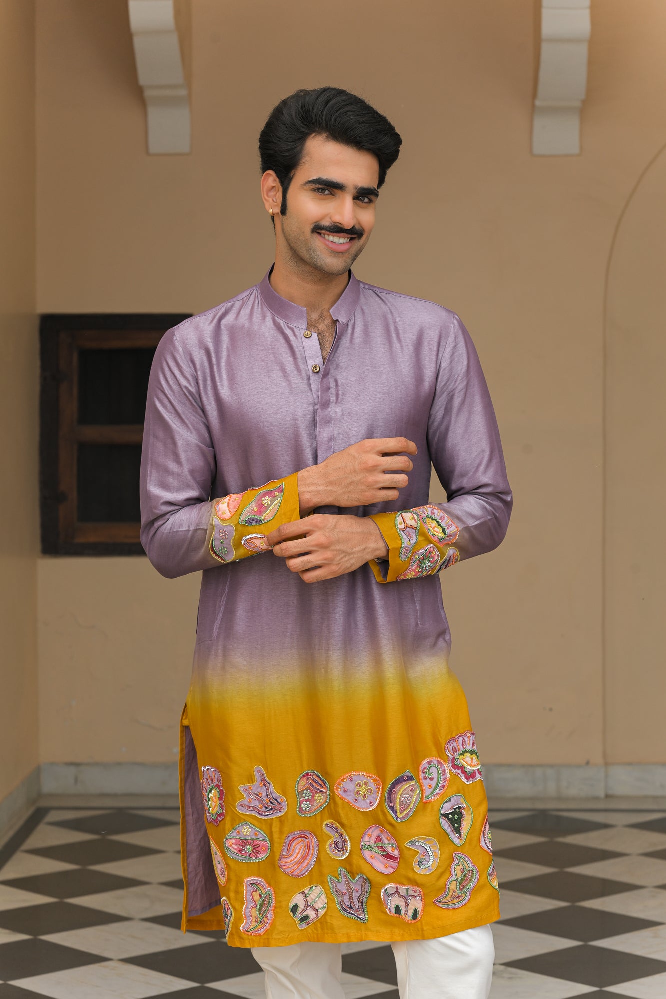 SHADED APPLIQUÉ EMBROIDERED KURTA PANT SET