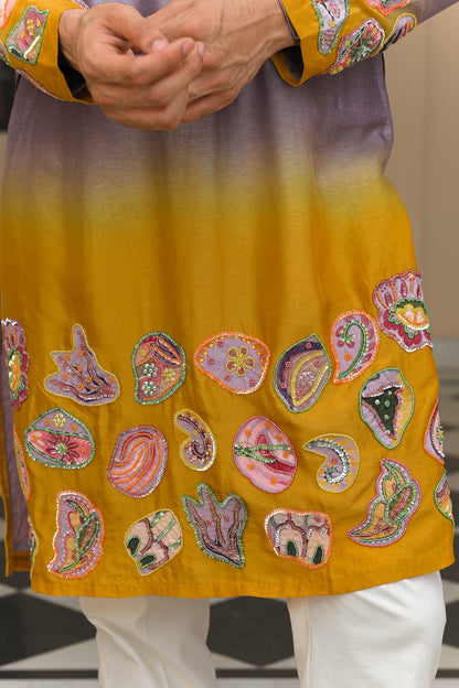 SHADED APPLIQUÉ EMBROIDERED KURTA PANT SET