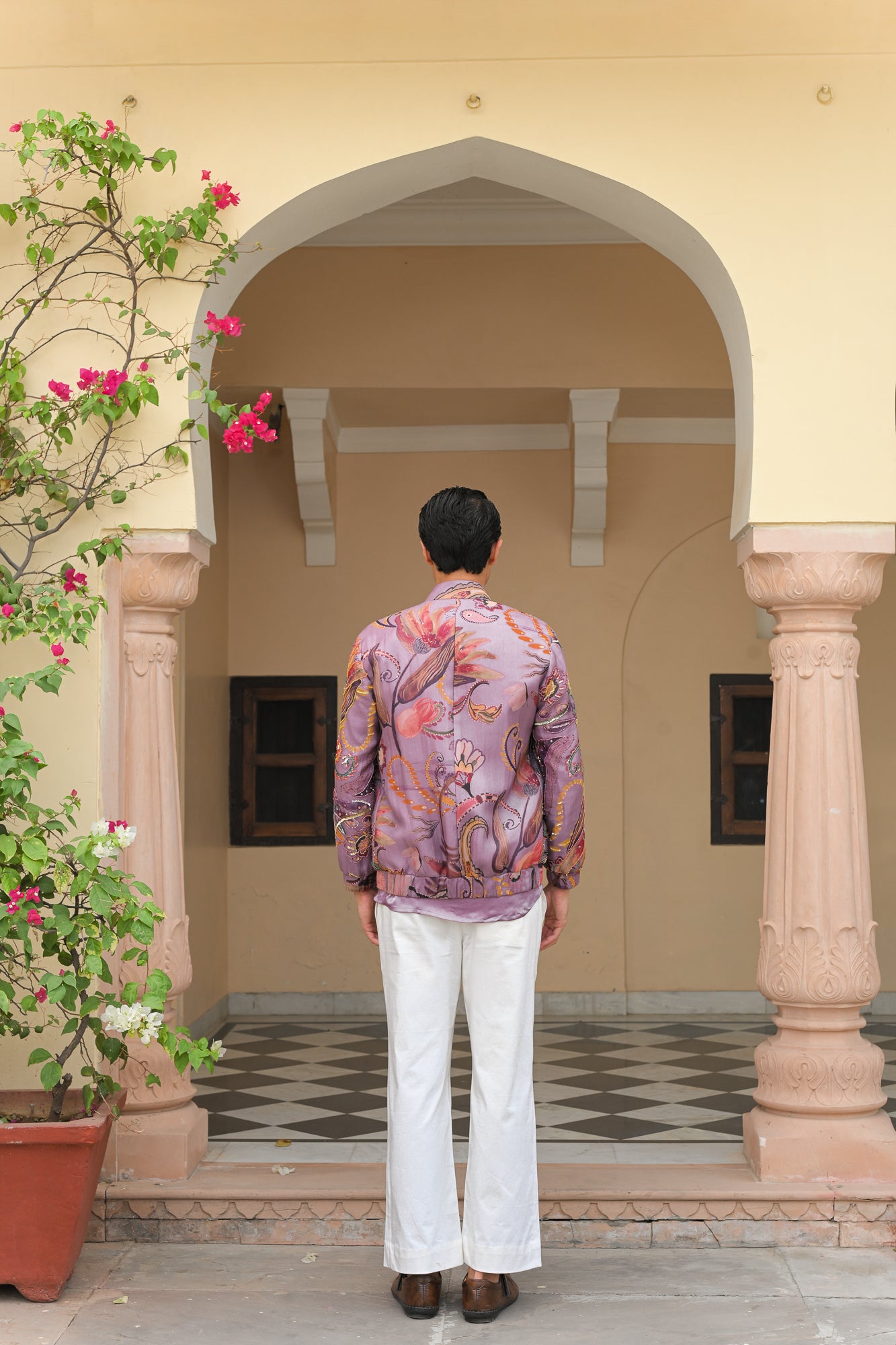 VIOLET BLOOM HIGHLIGHTED BOMBER JACKET WITH VIOLET SHIRT PANT SET