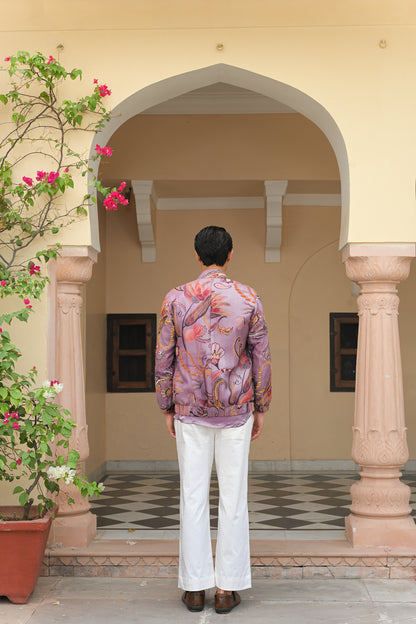 VIOLET BLOOM HIGHLIGHTED BOMBER JACKET WITH VIOLET SHIRT PANT SET