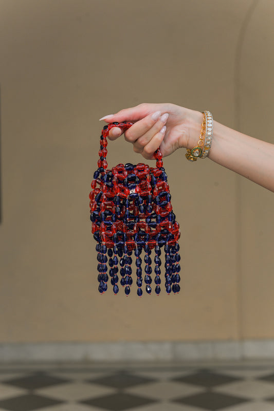 SCARLET BLOOM CRYSTAL TASSEL POTLI