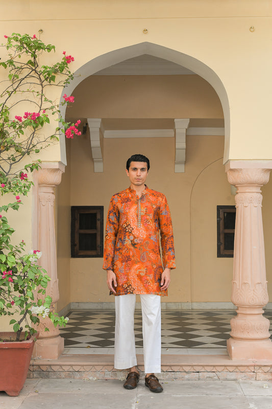 AMBER BLOOM MIRROR BORDER KURTA PANT SET