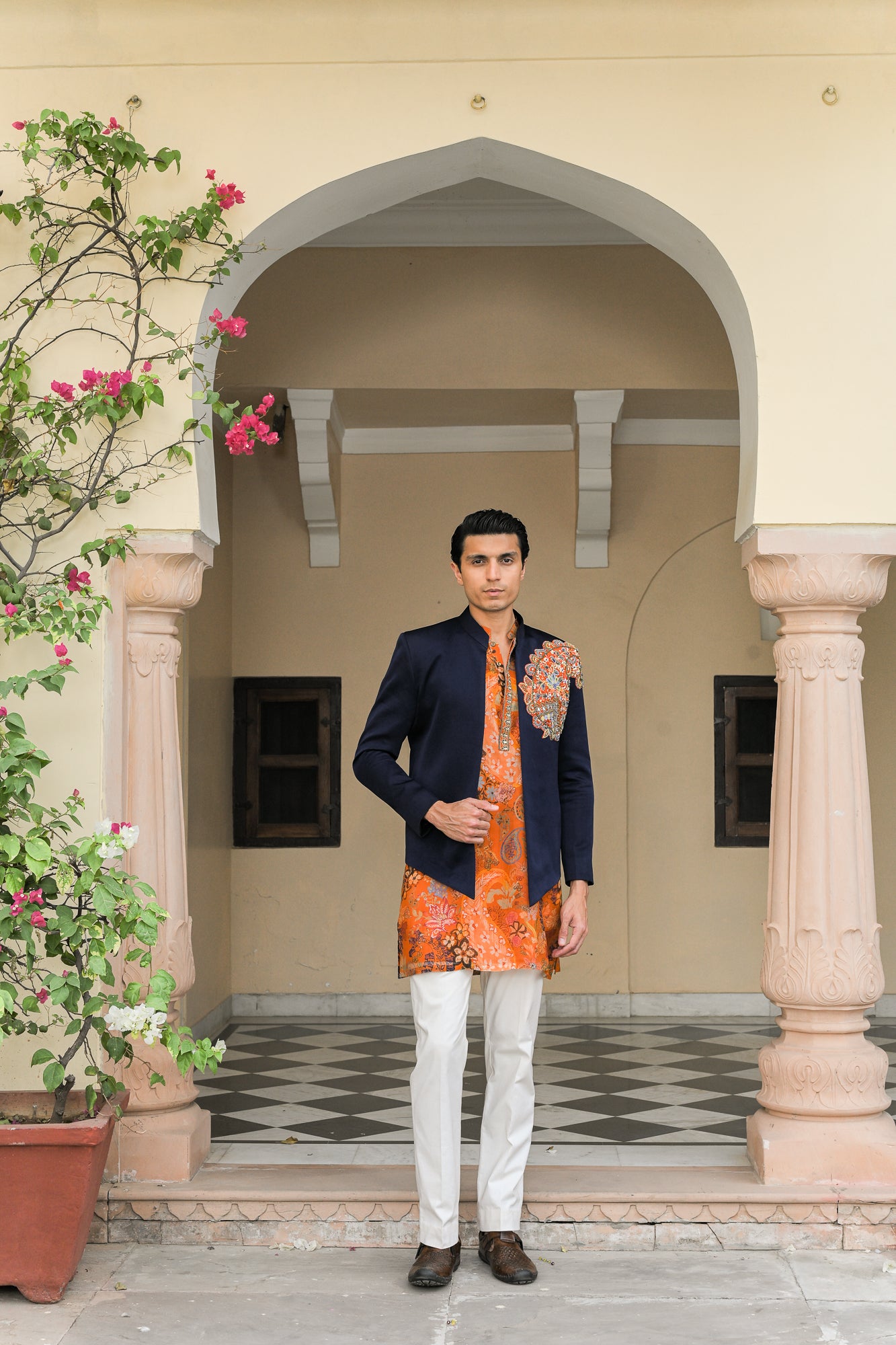 AMBER KURTA PAIRED WITH PATCH ACHKAN SET