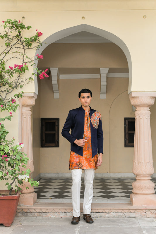 AMBER KURTA PAIRED WITH PATCH ACHKAN SET