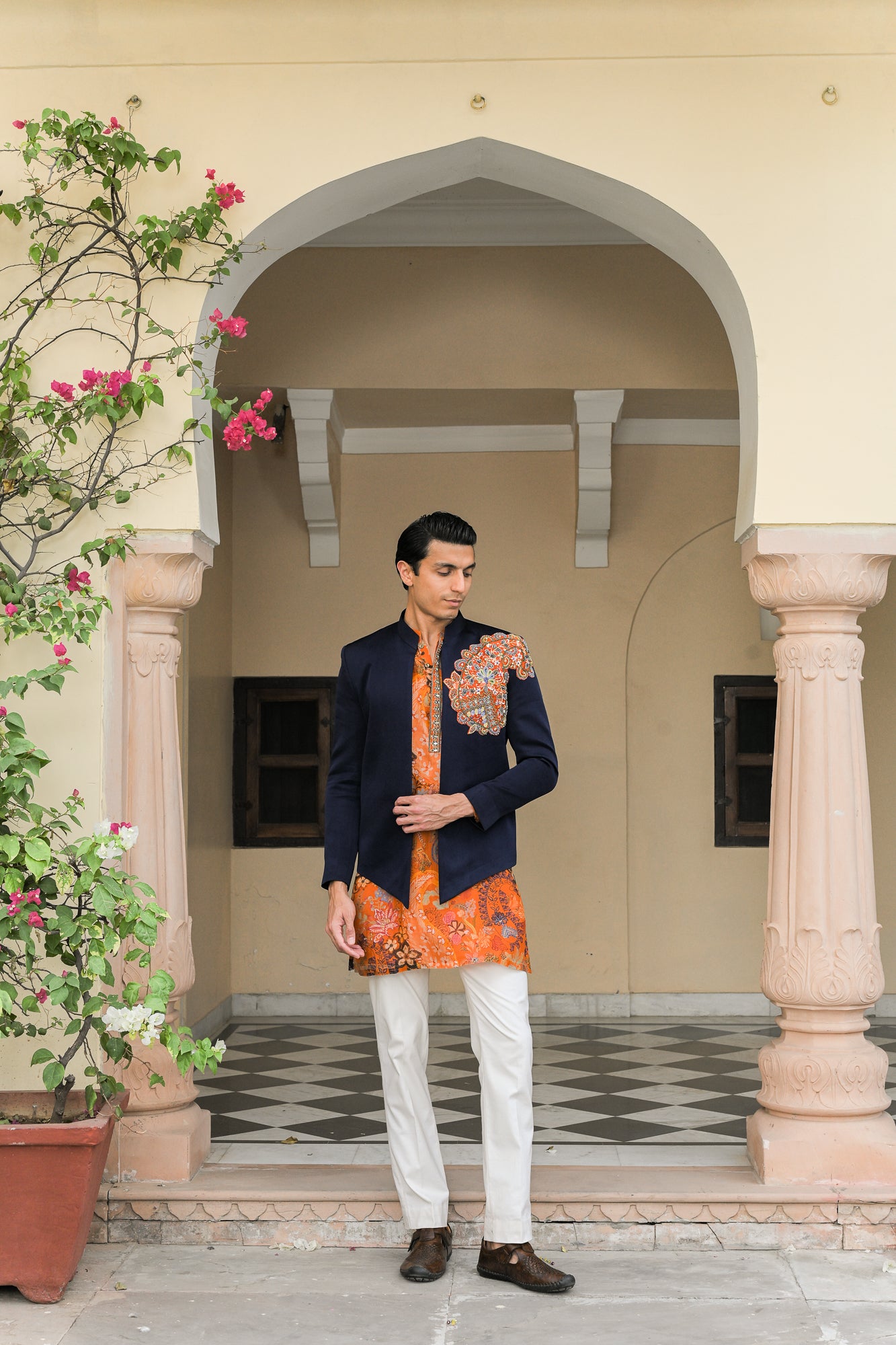 AMBER KURTA PAIRED WITH PATCH ACHKAN SET