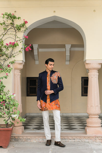 AMBER KURTA PAIRED WITH PATCH ACHKAN SET