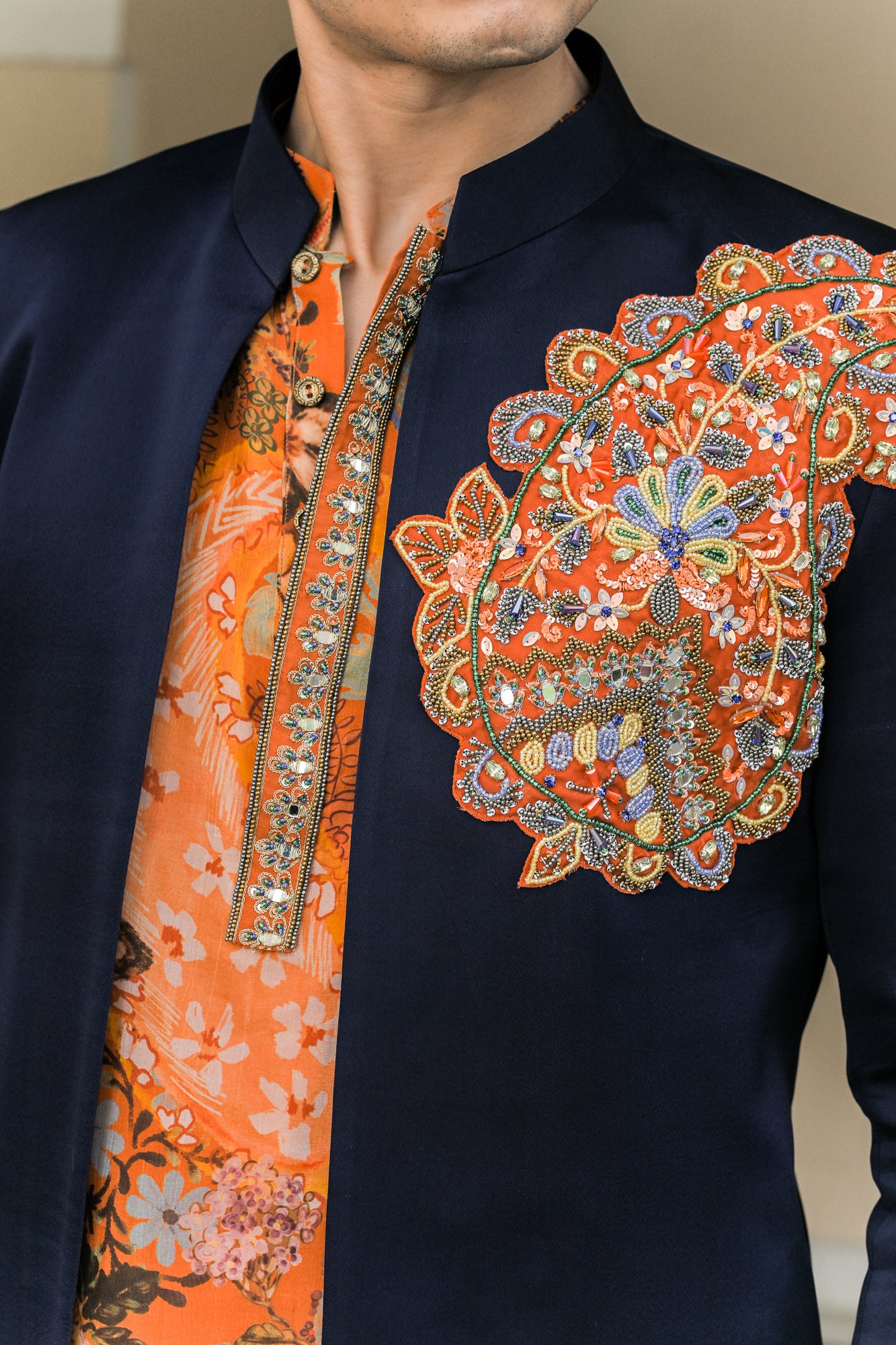 AMBER KURTA PAIRED WITH PATCH ACHKAN SET