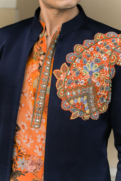 AMBER KURTA PAIRED WITH PATCH ACHKAN SET