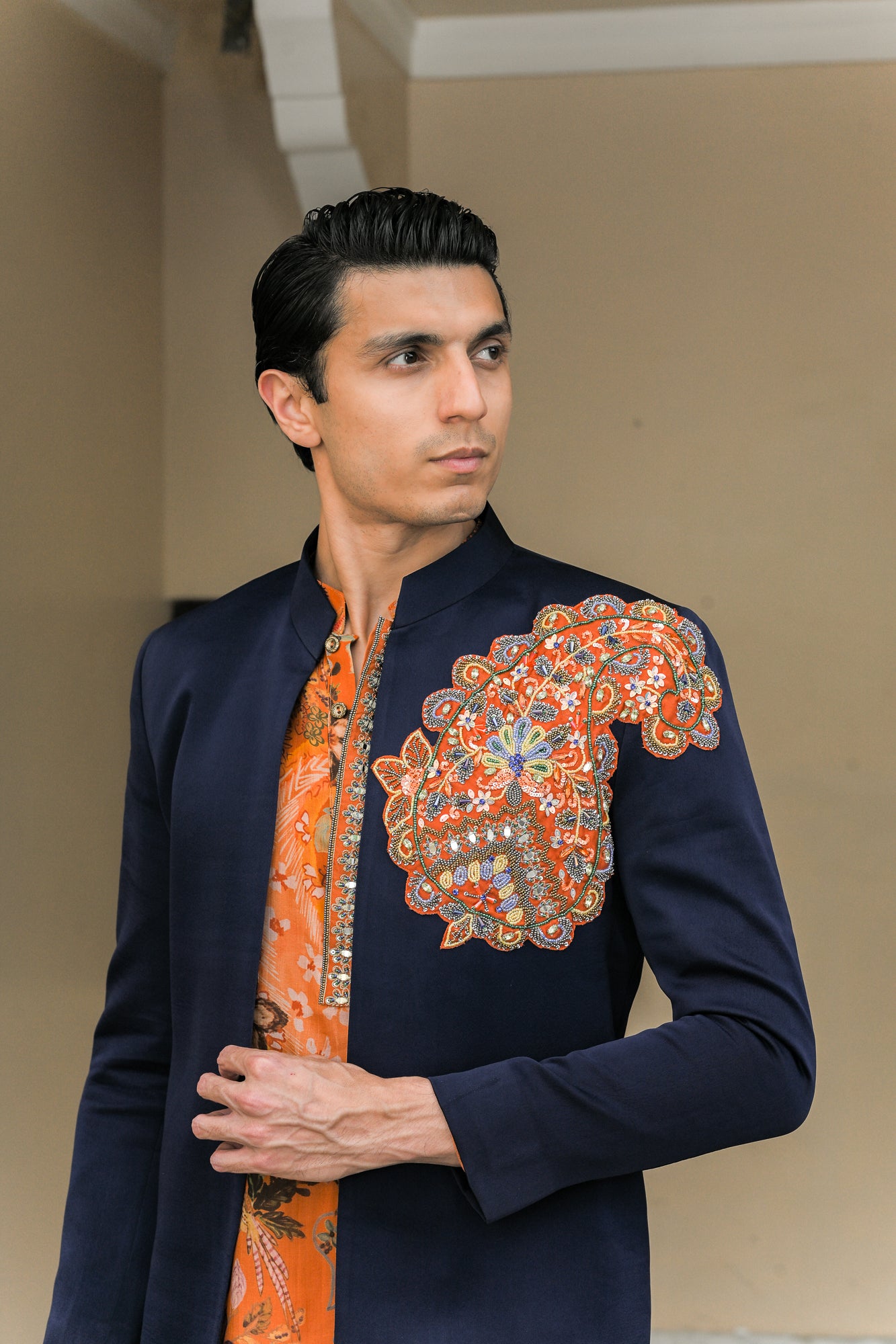 AMBER KURTA PAIRED WITH PATCH ACHKAN SET
