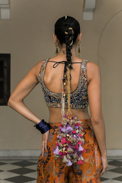 AMBER BLOOM KALI PANT AND PAISLEY PATCH TASSEL. TOP