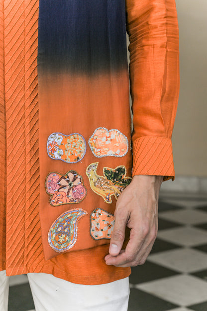 SHADED APPLIQUE HALF JACKET PAIRED WITH. PIN TUCK KURTA PANT SET