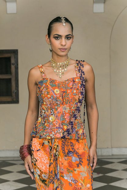 AMBER BLOOM CORSET + TASSLE PALLA PRESTICHED SAREE
