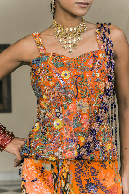 AMBER BLOOM CORSET + TASSLE PALLA PRESTICHED SAREE
