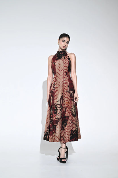 CRIMSON NOIR HALTER DRESS