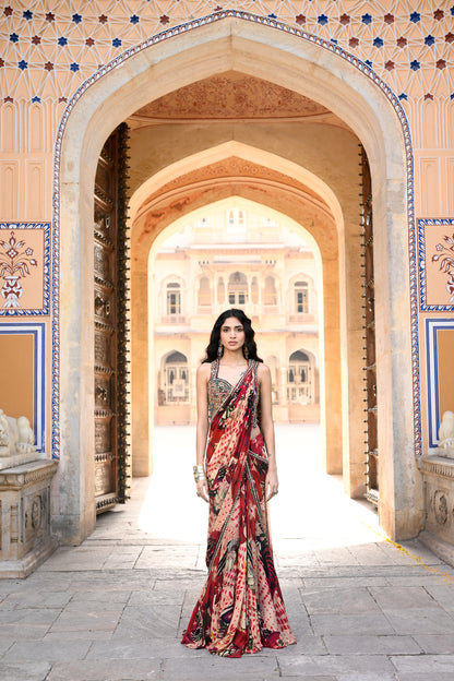 PRISTICHED SAREE WITH EMB BLOUSE