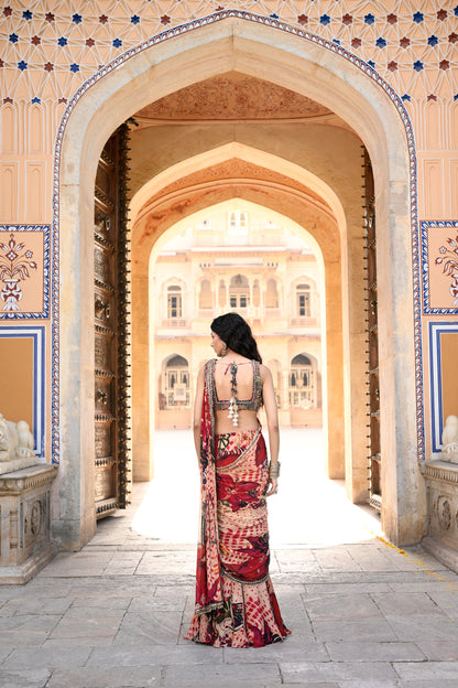 PRISTICHED SAREE WITH EMB BLOUSE