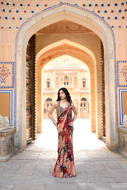 PRISTICHED SAREE WITH EMB BLOUSE