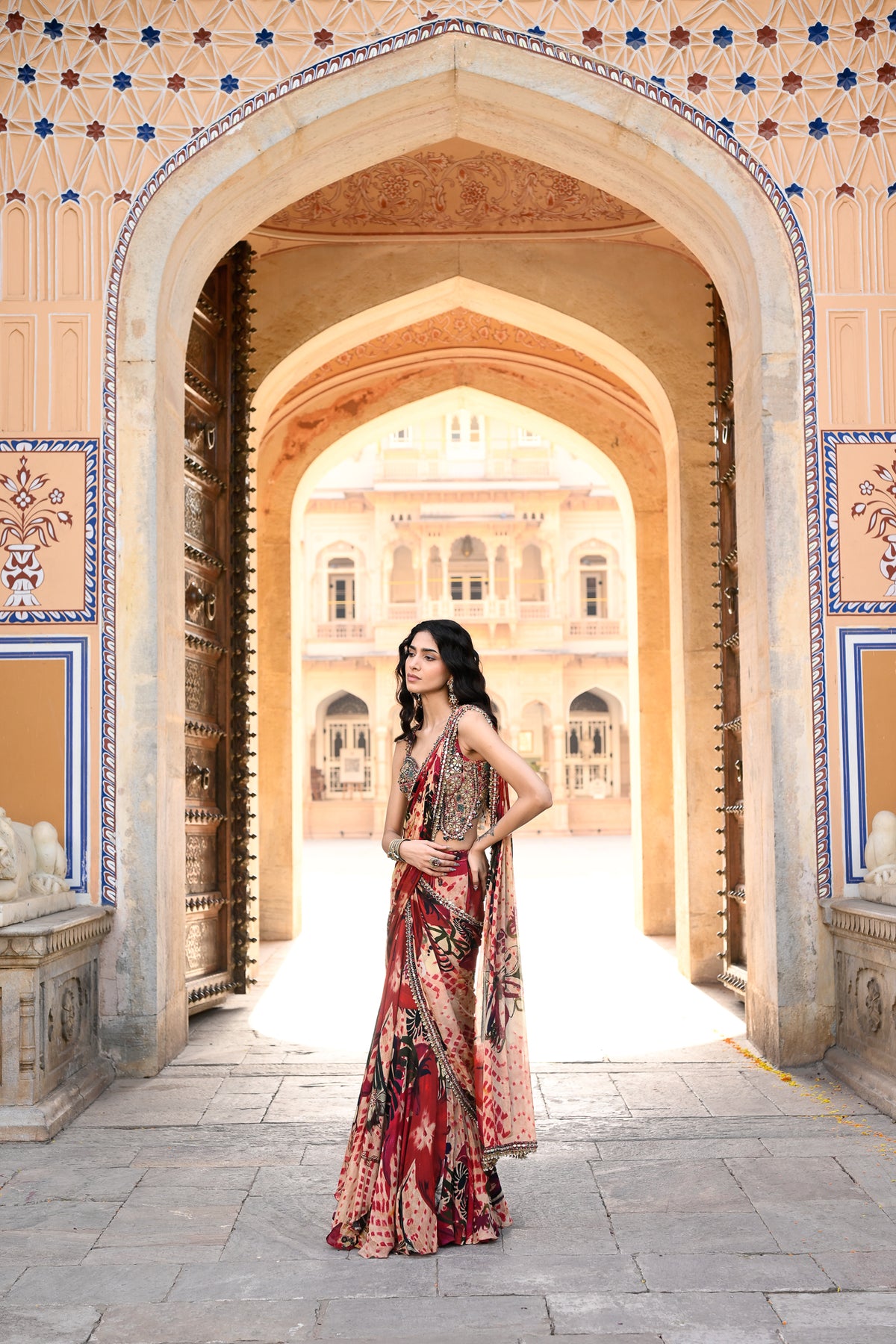 PRISTICHED SAREE WITH EMB BLOUSE