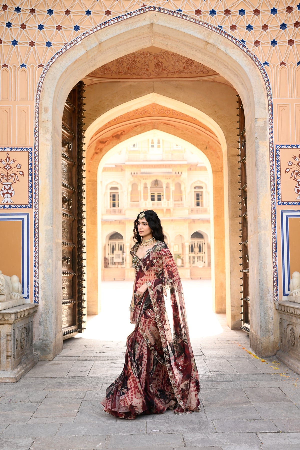 PRISTICHED ORGANZA SAREE WITH HIGHLIGHTED OPEN PALLA+ EMB BLOUSE