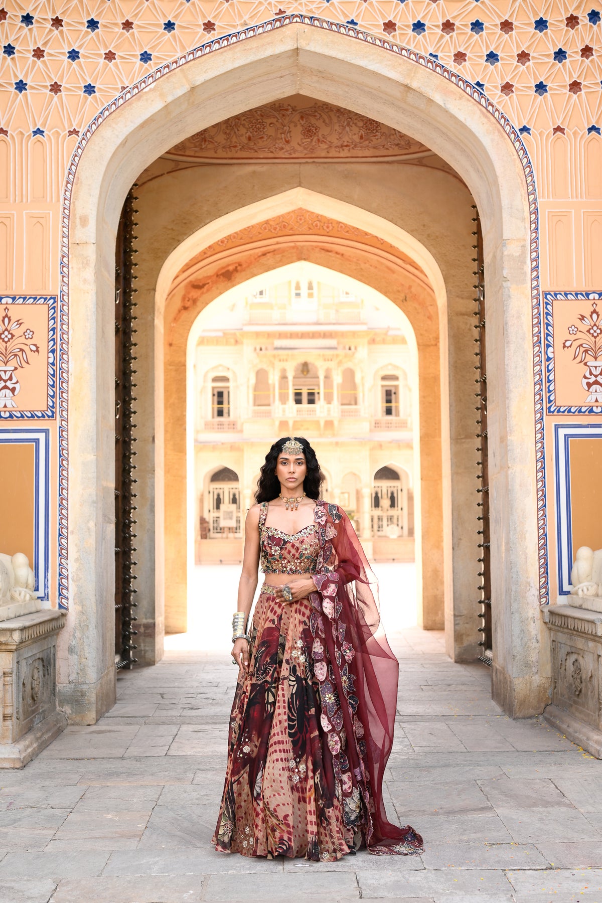 ORGNAZA LEHENGA HIGHLIGHTED WITH EMB BLOUSE & APLIQUE DUPATTA