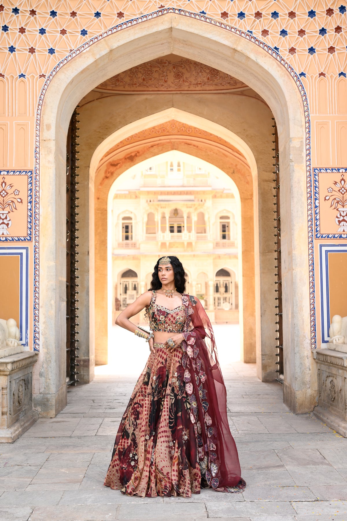 ORGNAZA LEHENGA HIGHLIGHTED WITH EMB BLOUSE & APLIQUE DUPATTA