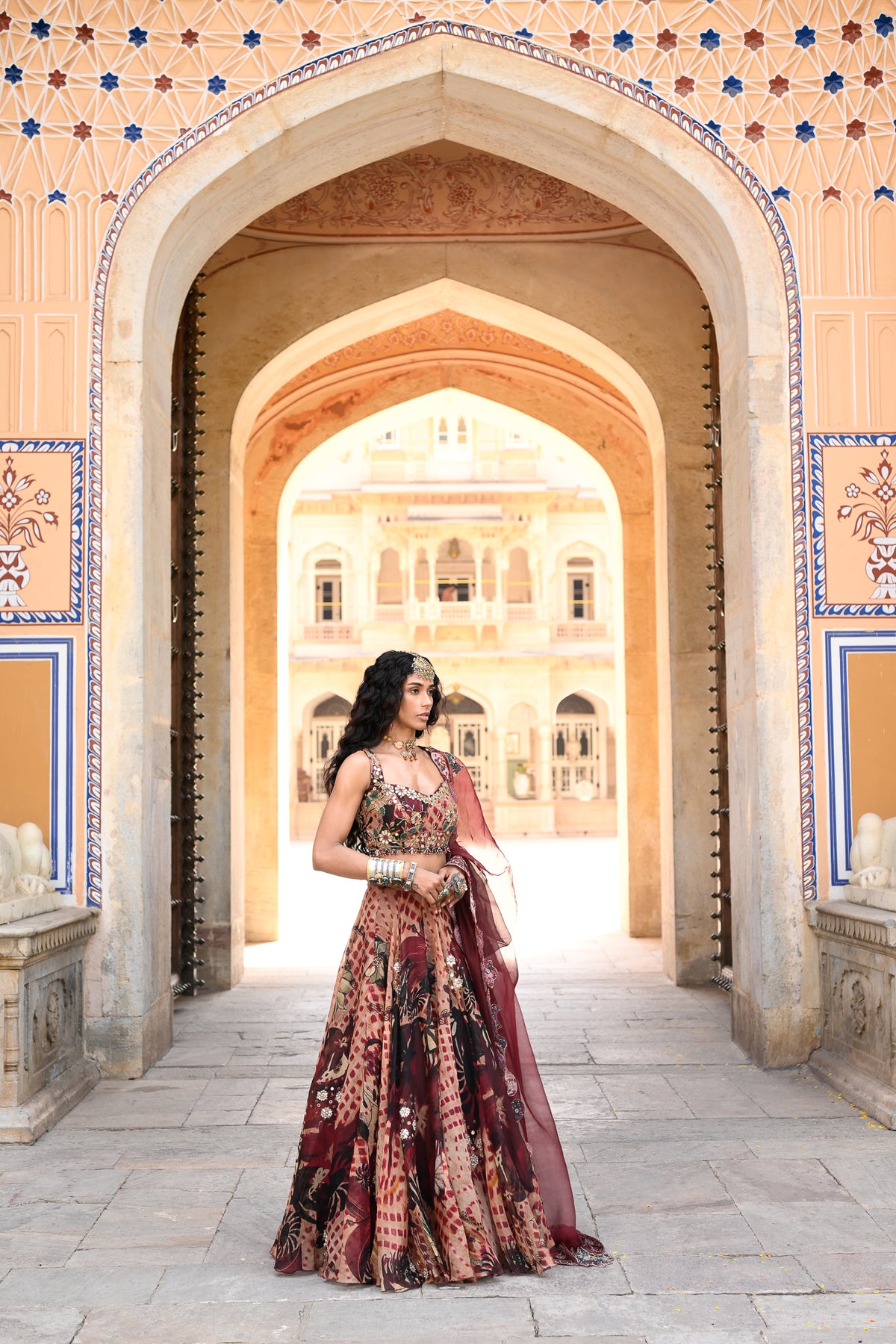 ORGNAZA LEHENGA HIGHLIGHTED WITH EMB BLOUSE & APLIQUE DUPATTA