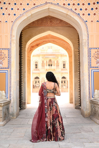 ORGNAZA LEHENGA HIGHLIGHTED WITH EMB BLOUSE & APLIQUE DUPATTA