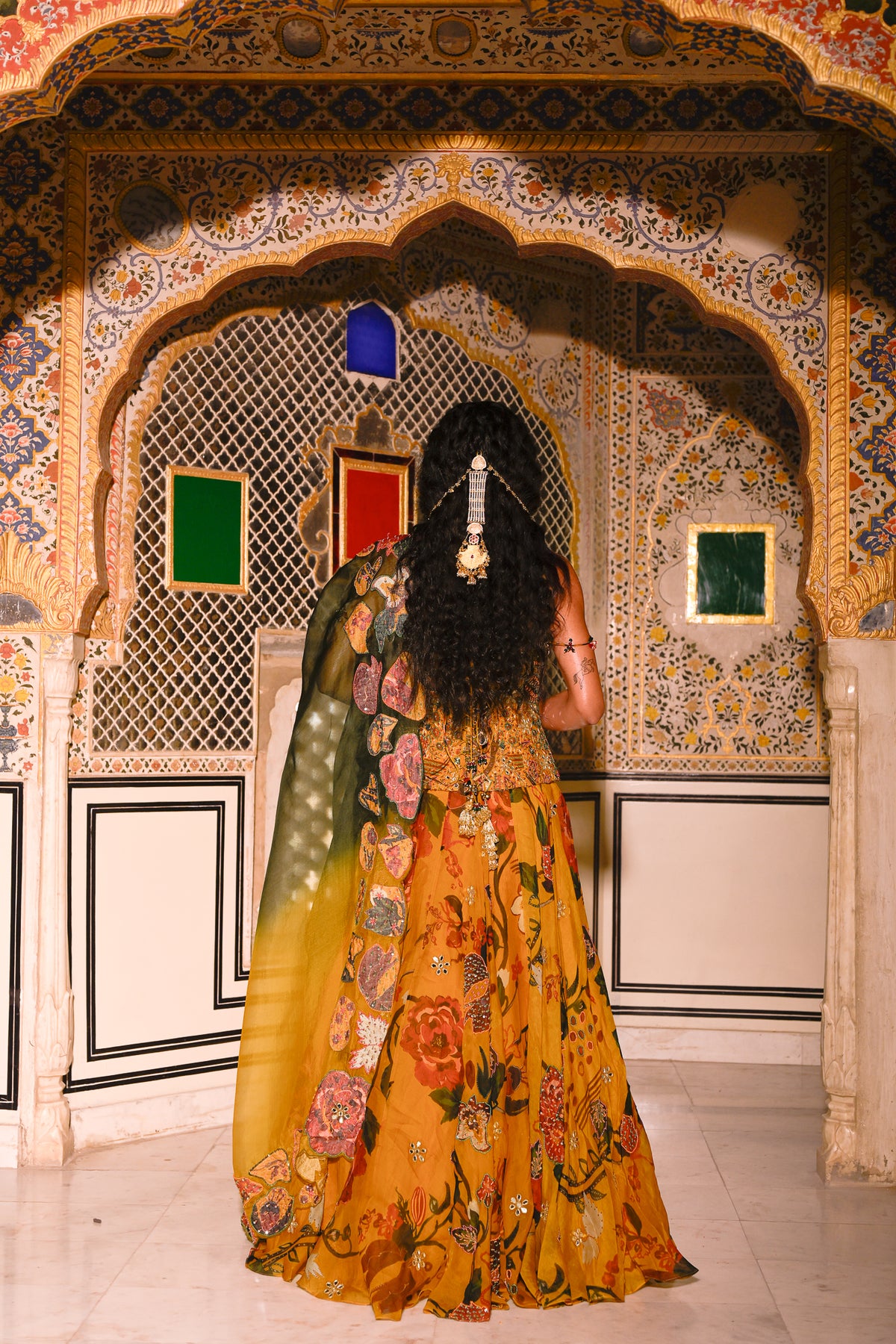 EMB CORSET WITH HIGHLIGHTED LEHENGA WITH APPLIQUE DUPATTA