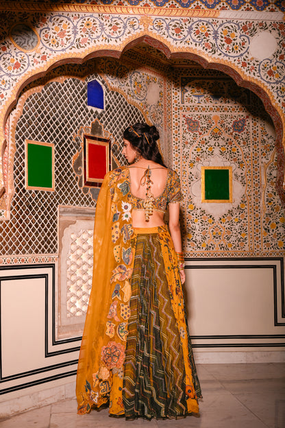 HIGHLIGHTED DUEL LEHENGA EMB BLOUSE APPLIQUE DUPATTA