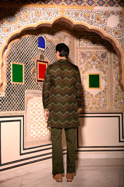 PRINTED ORGANZA KURTA WITH GREEN FLAIR PANT